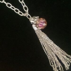 Elephant tassel charm with crystal on a oval link chain 18 to 22 inches long